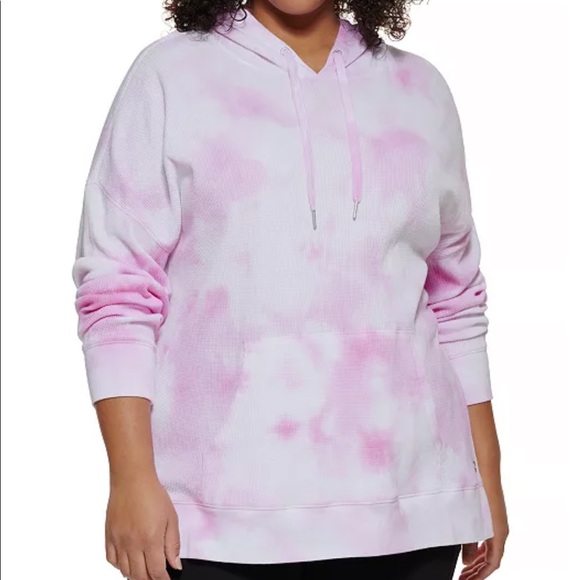 Calvin Klein Tops - New Calvin Klein Performance High-Low Pink Tie-Dye Waffle Hoodie Plus Size 2X